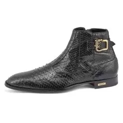 Mauri "Pastor" Black Genuine Python Boots With Side Buckle 3083.