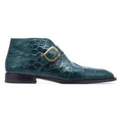 Mauri 4955 "Esquire" Hunter Green Genuine Alligator Monk Strap Alligator Ankle Boots. -Winter Boot Store 4955 GREEN 3QUARTI 02