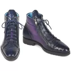 Paul Parkman "543JK65" Navy / Purple Genuine Python / Calfskin Side Zipper Boots.