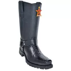 Los Altos Black Genuine All-Over Python Biker Boots 555705
