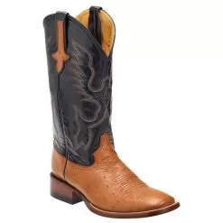 Ferrini 10293-02 Cognac / Navy Genuine Ostrich Leather S-Toe Cowboy Boots.