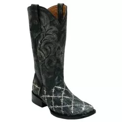Ferrini Ladies 81293-35 Distressed Black Genuine Leather S-Toe Cowboy Boots.