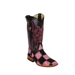 Ferrini Ladies 81393-38 Gold / White Genuine Patchwork Cowhide Boots
