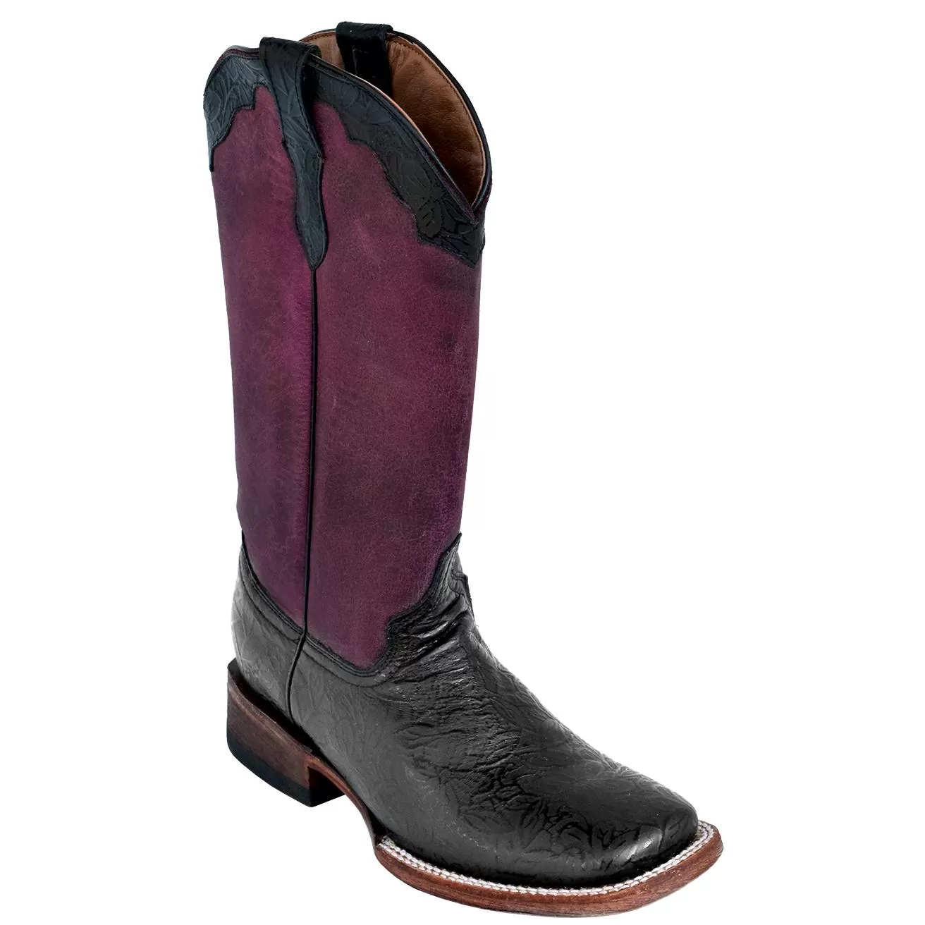 Ferrini Ladies 81893-04 Black / Purple Genuine Cowhide Leather S-Toe Cowboy Boots. 3 Ferrini Ladies 81893-04 Black / Purple Genuine Cowhide Leather S-Toe Cowboy Boots.