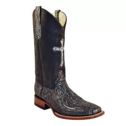 Ferrini Ladies 81893-34 Silver Genuine Leather Embossed Cross Boots