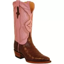 Ferrini Ladies 82493-09 Chocolate / Pink Genuine Caiman Crocodile Belly Boots