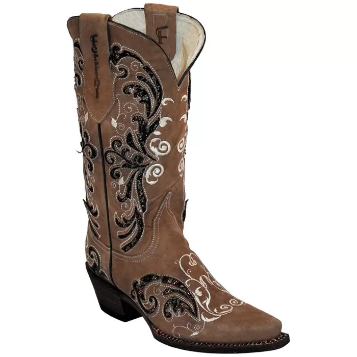 Ferrini Ladies 83061-10 Brown Genuine Leather Cowgirl Boots 3 Ferrini Ladies 83061-10 Brown Genuine Leather Cowgirl Boots