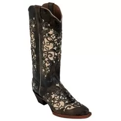 Ferrini Ladies 83061-52 Distressed Chocolate Genuine Cowhide Leather V-Toe Cowboy Boots.