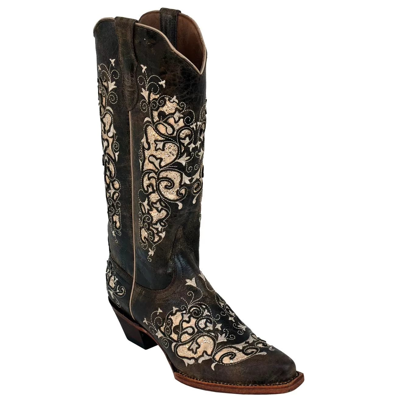 Ferrini Ladies 83061-52 Distressed Chocolate Genuine Cowhide Leather V-Toe Cowboy Boots. 3 Ferrini Ladies 83061-52 Distressed Chocolate Genuine Cowhide Leather V-Toe Cowboy Boots.