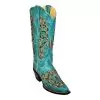 Ferrini Ladies 84261-50 Turquoise "Print Leopard Inlay" Genuine Leather Cowgirl Boots -Winter Boot Store ferrini ladies 84261 50 turquoise print leopard inlay genuine leather cowgirl boots 11821