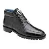 Belvedere "Gallardo" Black Genuine Crocodile Tractor Sole Ankle Boots.