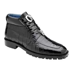 Belvedere "Gallardo" Black Genuine Crocodile Tractor Sole Ankle Boots.