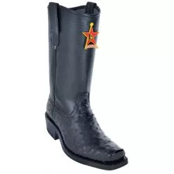 Los Altos Black All-Over Genuine Ostrich Leather Sole Biker Boots 55C0305
