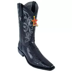 Los Altos Black All-Over Genuine Python Square Toe Cowboy Boots 735705
