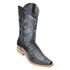 Los Altos Black All-Over Genuine Smooth Crocodile Square Toe Cowboy Boots 711705