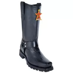 Los Altos Black All-Over Ostrich Leg Biker Boots 550505