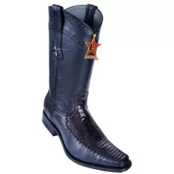 Los Altos Black Cherry Genuine Ostrich Leg With Deer Square Toe Cowboy Boots 770518