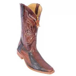 Los Altos Black Cognac Genuine All-Over Ostrich Leg Square Toe Cowboy Boots 710558