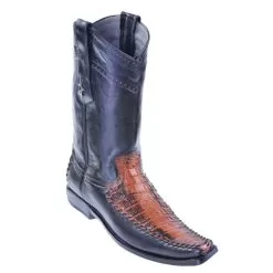 Los Altos Black Cognac Genuine Crocodile Belly With Deer Square Toe Cowboy Boots 778258