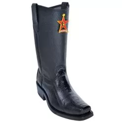 Los Altos Black Genuine All-Over Ostrich Leg Leather Sole Biker Boots 55C0505