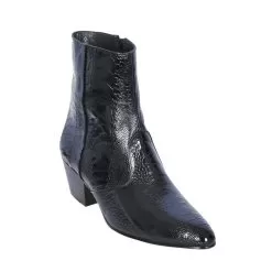 Los Altos Black Genuine All-Over Ostrich Leg Medium Round Toe Ankle Boots 630505
