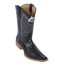 Los Altos Black Genuine All-Over Ostrich Leg Square Toe Cowboy Boots 710505