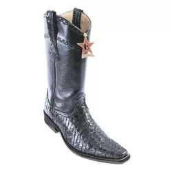 Los Altos Black Genuine Basket Weave Lizard & Eel Square Toe Cowboy Boots 736105