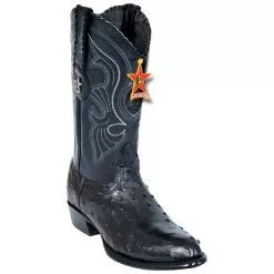 Los Altos Black Genuine Ostrich Medium R-toe Cowboy Boots 600305