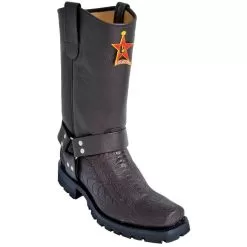 Los Altos Black Grasso All-Over Ostrich Leg Biker Boots 55G0505