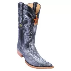 Los Altos Black Silver Genuine Crocodile Tail With Deer 3X Toe Cowboy Boots 952891