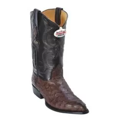 Los Altos Brown Genuine All-Over Ostrich J-Toe Cowboy Boots 990307