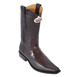 Los Altos Brown Genuine Crocodile Belly With Deer Square Toe Cowboy Boots 778207