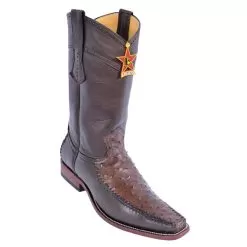 Los Altos Brown Genuine Ostrich With Deer Square Toe Cowboy Boots 770307