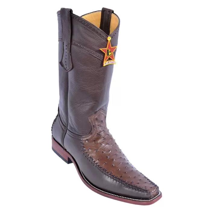 Los Altos Brown Genuine Ostrich With Deer Square Toe Cowboy Boots 770307 3 Los Altos Brown Genuine Ostrich With Deer Square Toe Cowboy Boots 770307