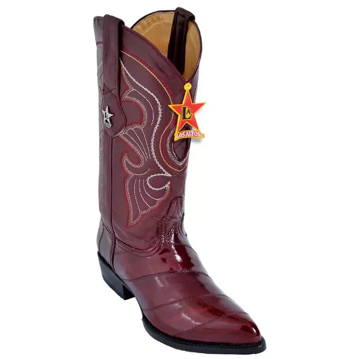 Los Altos Burgundy Genuine All-Over Eel J-Toe Cowboy Boots 990806 3 Los Altos Burgundy Genuine All-Over Eel J-Toe Cowboy Boots 990806