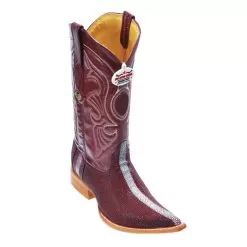 Los Altos Burgundy Genuine Stingray Rowstone Finish 3X Toe Cowboy Boots 956006