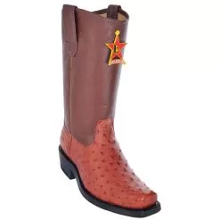 Los Altos Cognac All-Over Genuine Ostrich Leather Sole Biker Boots 55C0303