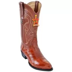 Los Altos Cognac Genuine All-Over Eel J-Toe Cowboy Boots 990803