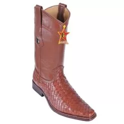 Los Altos Cognac Genuine Basket Weave Lizard / Eel Square Toe Cowboy Boots 736103