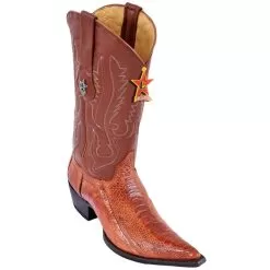 Los Altos Cognac Genuine Ostrich Leg 3X Pointed Toe W / Cowboy Heel Boots 95V0503