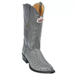 Los Altos Grey Genuine All-Over Ostrich J-Toe Cowboy Boots 990309