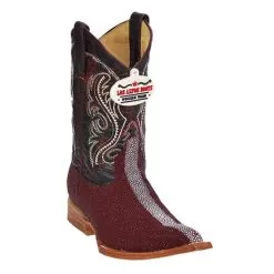 Los Altos Kid's Burgundy Genuine Stingray Rowstone Finish 3X Toe Cowboy Boots 456006