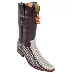 Los Altos Natural All-Over Genuine Python Piton Basket Weave Square Toe Cowboy Boots 734149