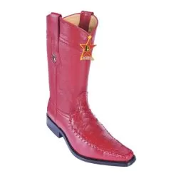 Los Altos Red Genuine Ostrich With Deer Square Toe Cowboy Boots 770312