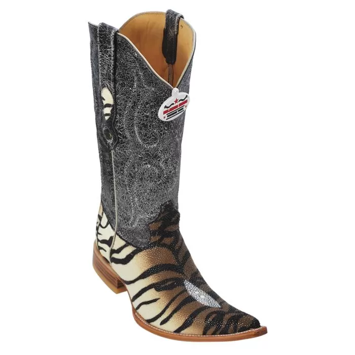 Los Altos White / Brown Genuine Stingray W / Tiger Design 3X Toe Cowboy Boots 955573 3 Los Altos White / Brown Genuine Stingray W / Tiger Design 3X Toe Cowboy Boots 955573