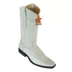 Los Altos Winterwhite Genuine Crocodile Belly With Deer Square Toe Cowboy Boots 778204