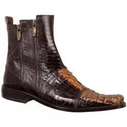 Mauri 2230 "Cosmo" Dark Brown / Gold Genuine Hornback Crocodile / Ostrich Leg Leather Boots With Zippers