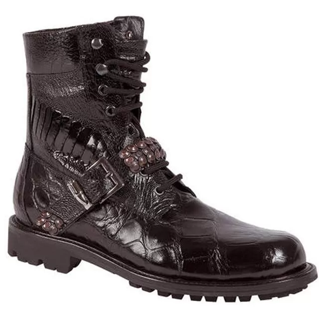 Mauri 2843 "Odissey" Black Genuine Alligator/Ostrich Leg Nappa Leather Boots With Metal Studded Strap 3 Mauri 2843 "Odissey" Black Genuine Alligator/Ostrich Leg Nappa Leather Boots With Metal Studded Strap