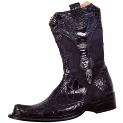 Mauri 44158 "Chatelet" Wonder Blue Alligator/Ostrich Leg/Suede Boots With Silver Mauri Alligator Head On Side