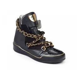 Mauri 8683 Black Genuine Calf Alpina / Baby Crocodile / Suede Embossed Boots.